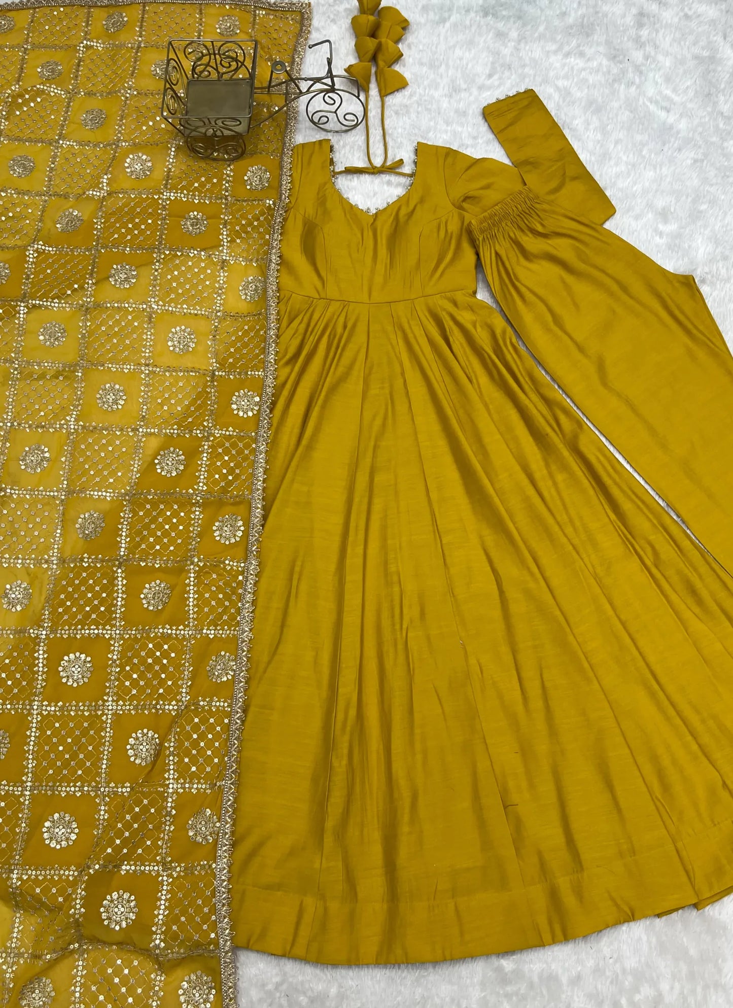 Yellow Heavy Roman Silk Anarkali Suit