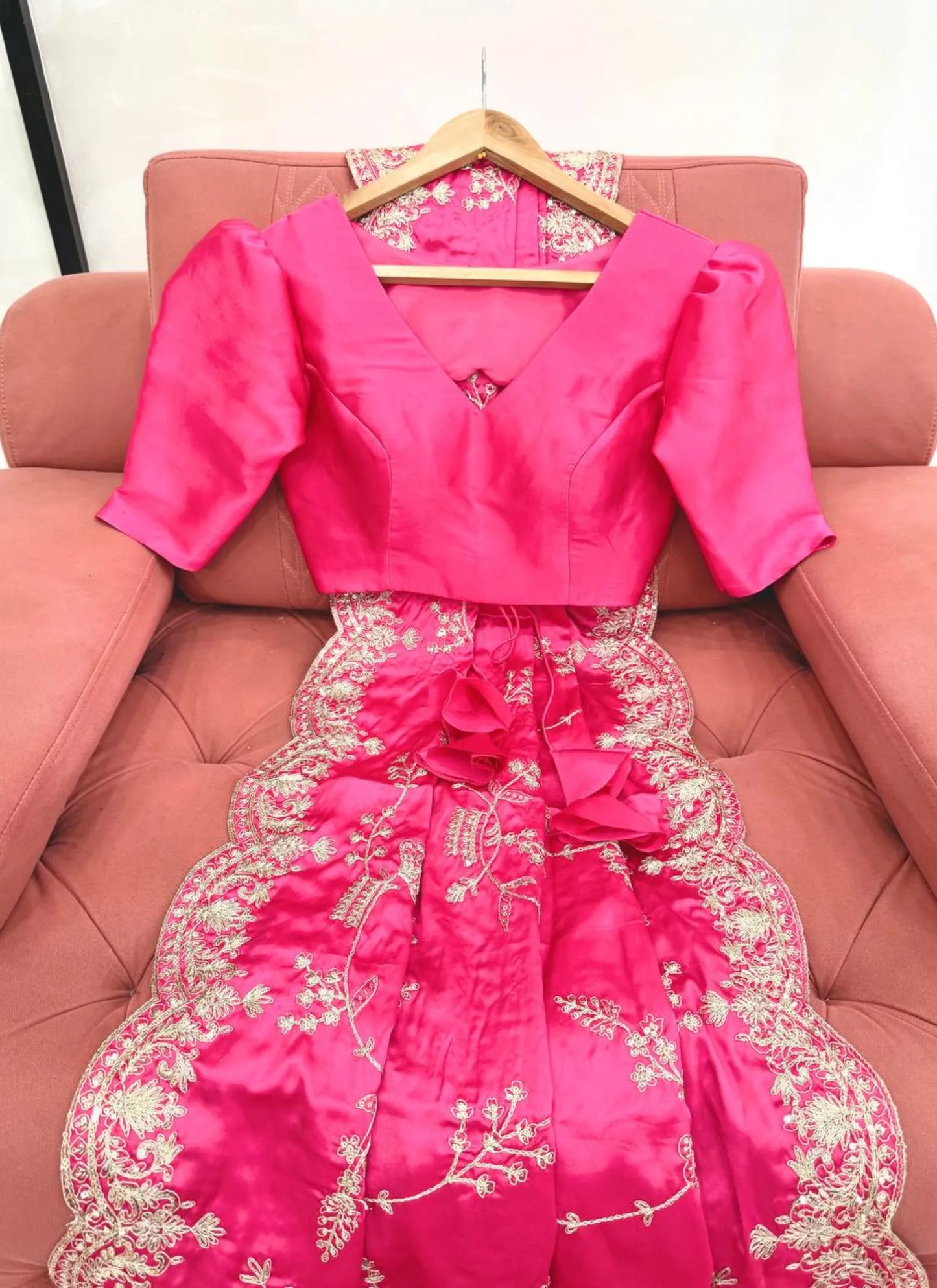 Pink Heavy Satin Silk With Embroidery Saree