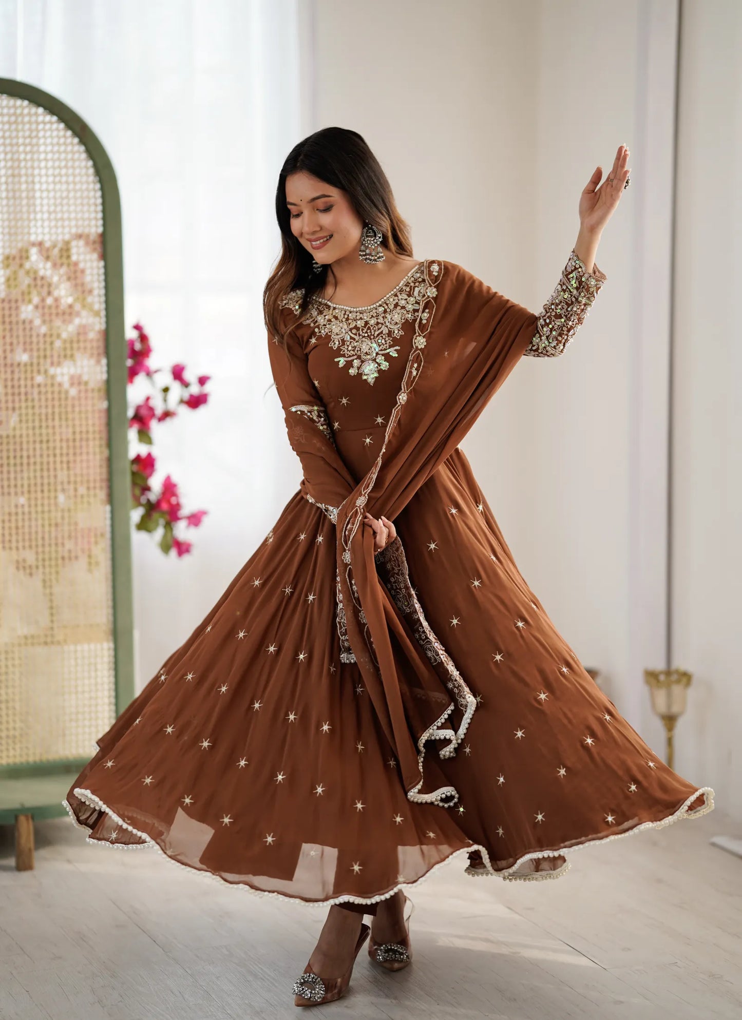 Brown Rembo Sequence Designer Anarkali Suit