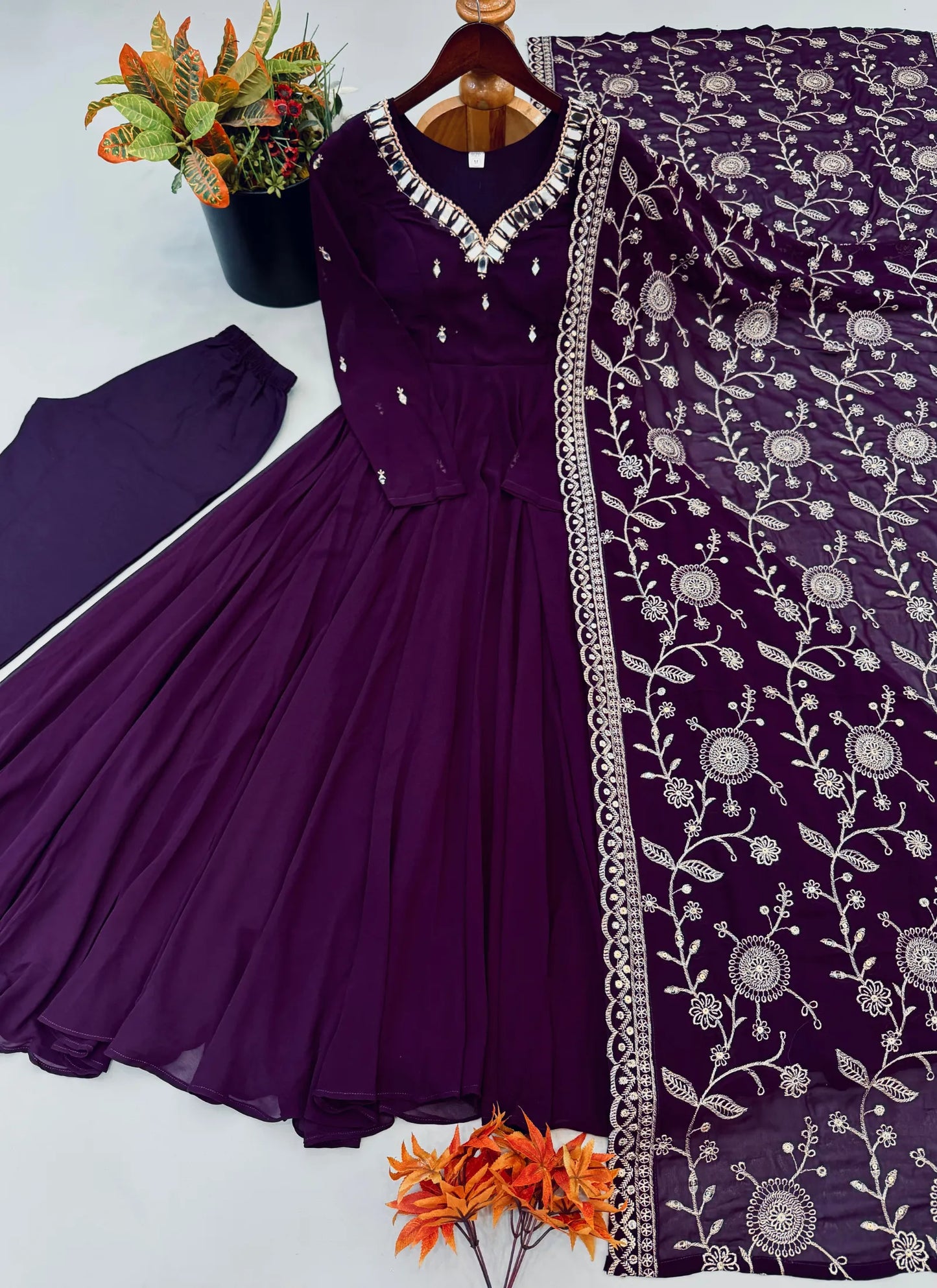 Wine Elegant Embroidered Anarkali Suit