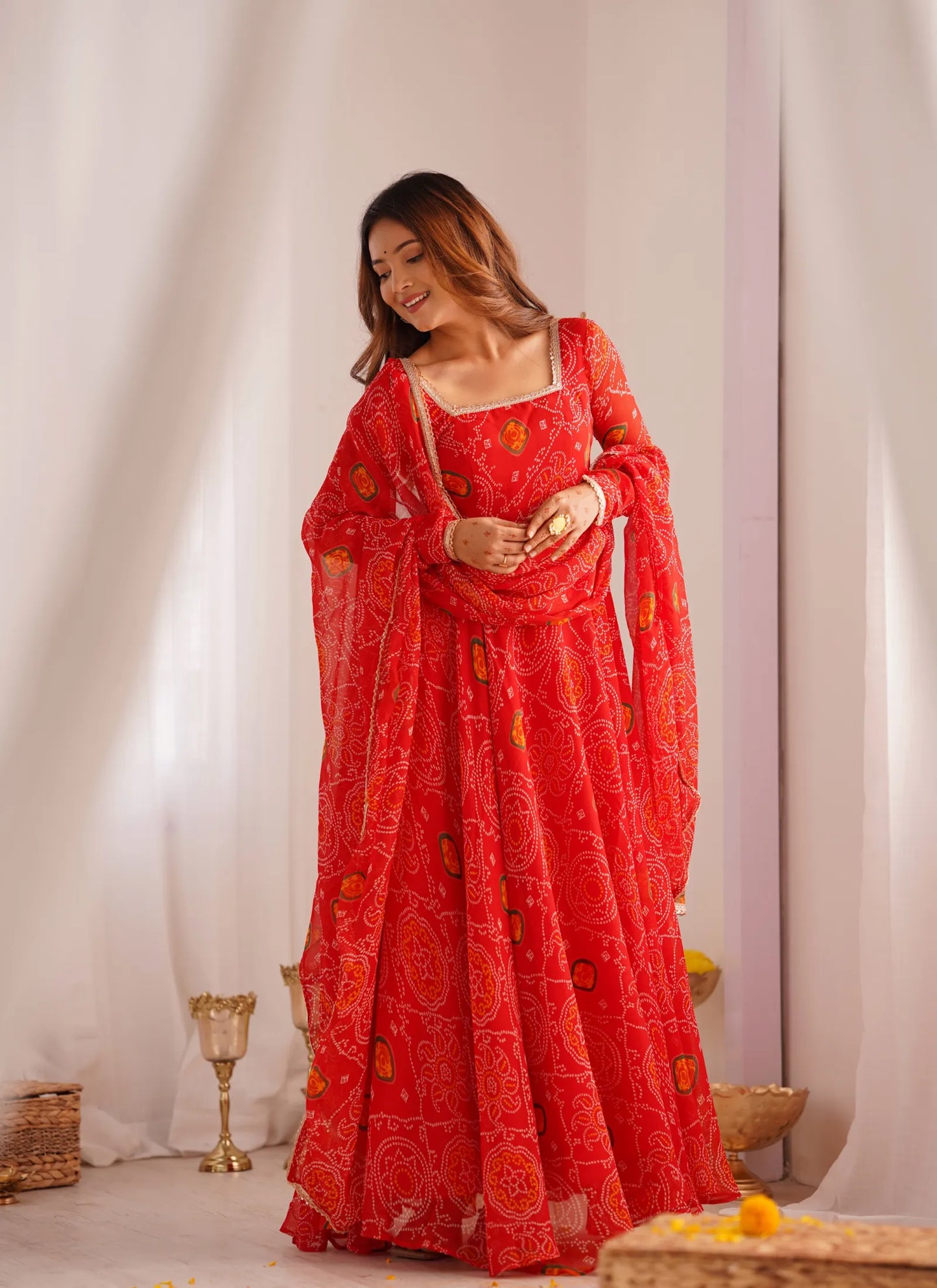 Pure Soft Lightweight Chiffon Anarkali Red