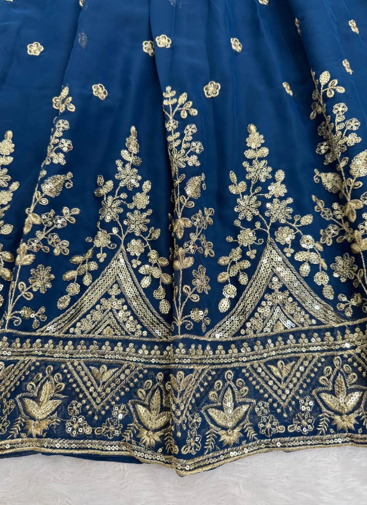 Blue Georgette Thread Work Anarkali Suit