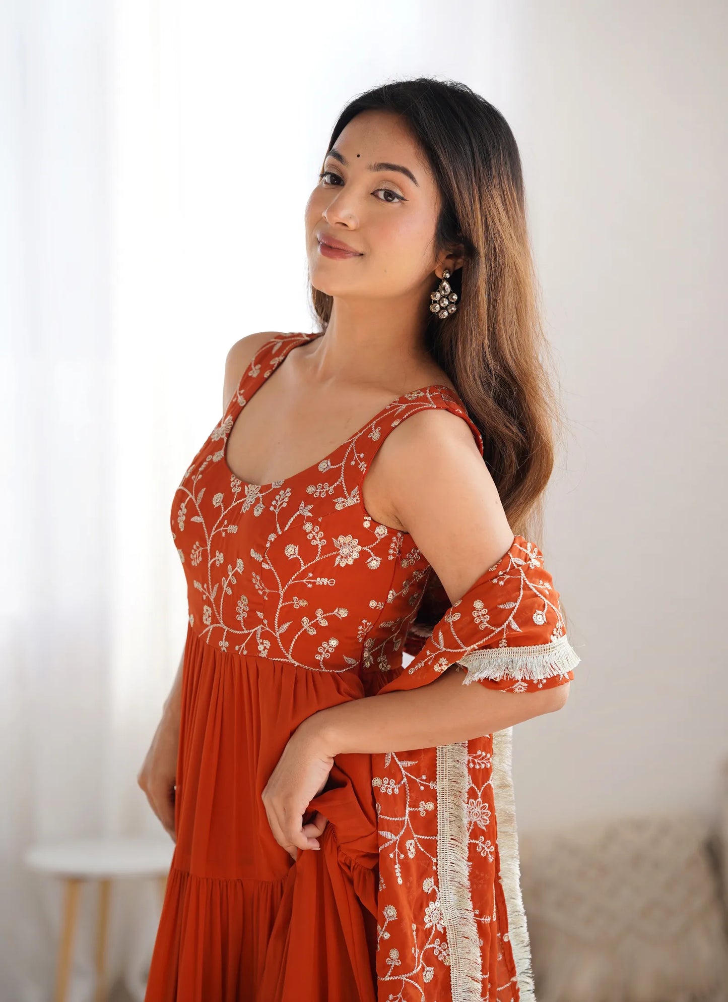 Pure Soft Georgette Anarkali Rust