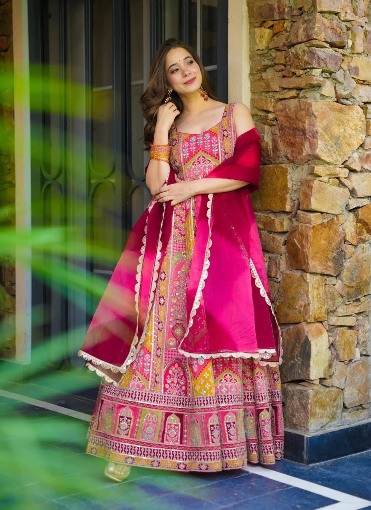 Pure Organza Silk Anarkali Gown Red