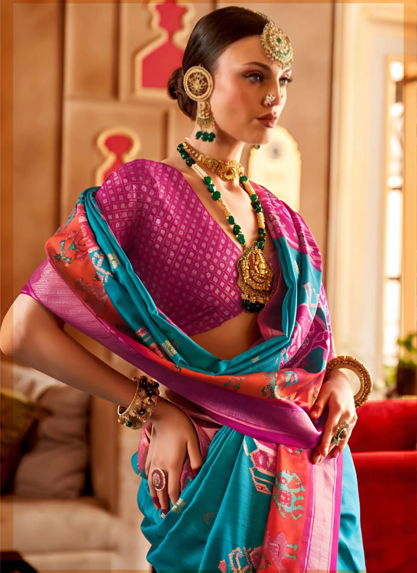 Banarasi Silk Saree Aqua