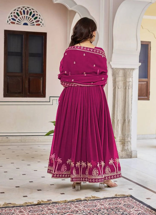 Pink Faux Georgette Thread Work Anarkali Suit
