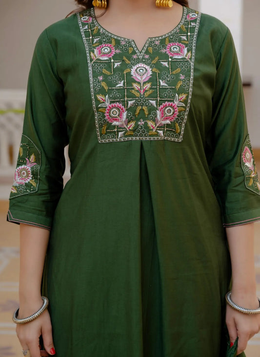 Green Pure Viscose Designer Kurta Set