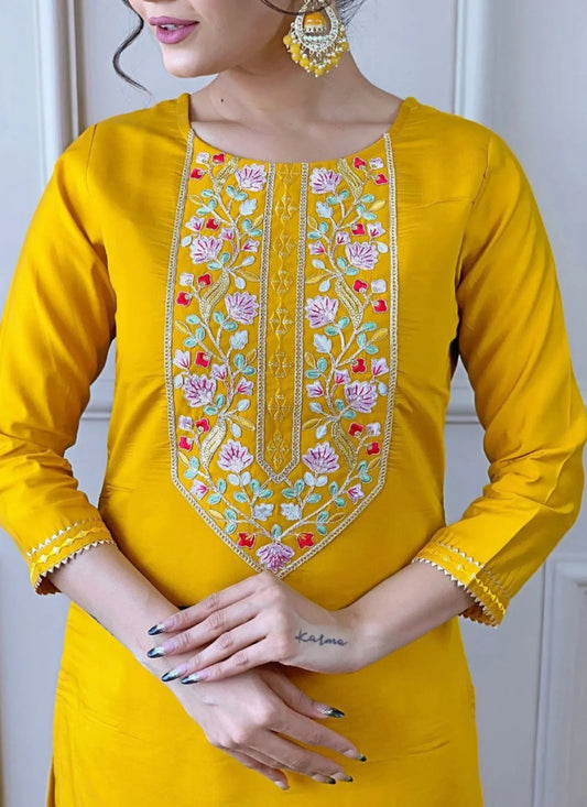 Yellow Vertican Silk Kurta Set