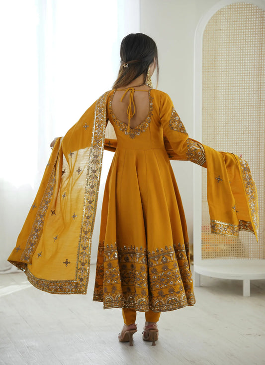 Yellow Embroidered Sequence Anarkali Suit