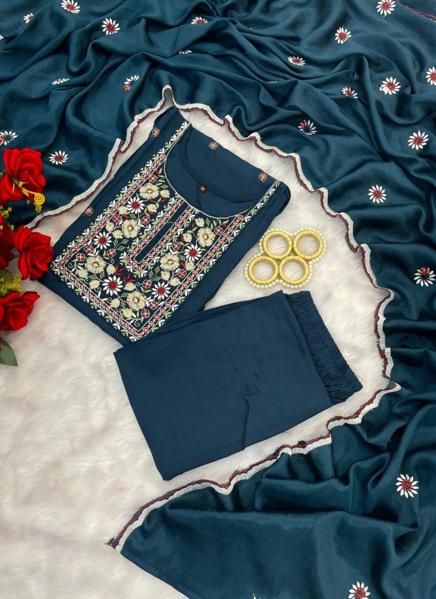 Heavy Rayon Fabric Kurta Set Peacock