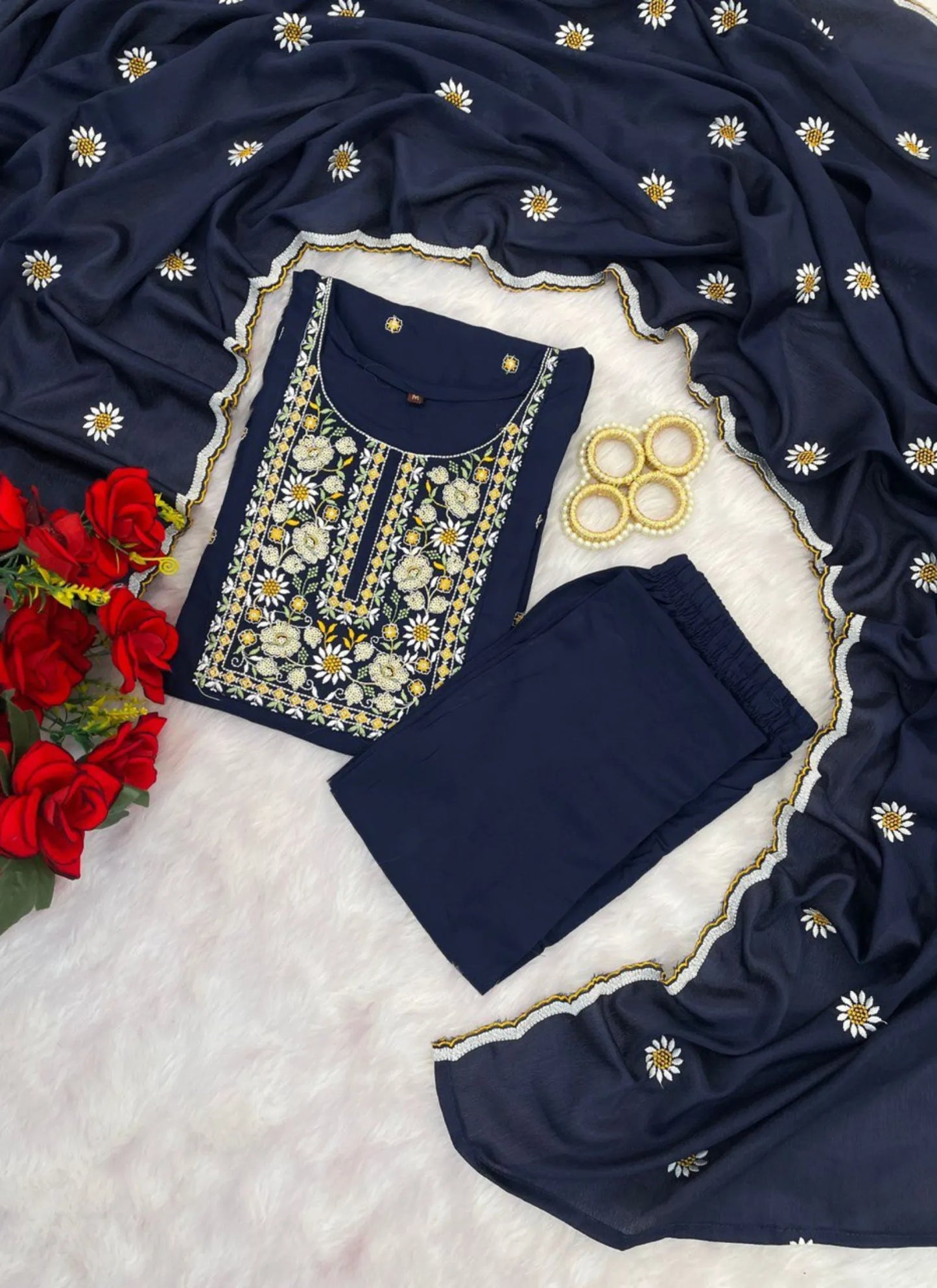 Heavy Rayon Fabric Kurta Set Navy
