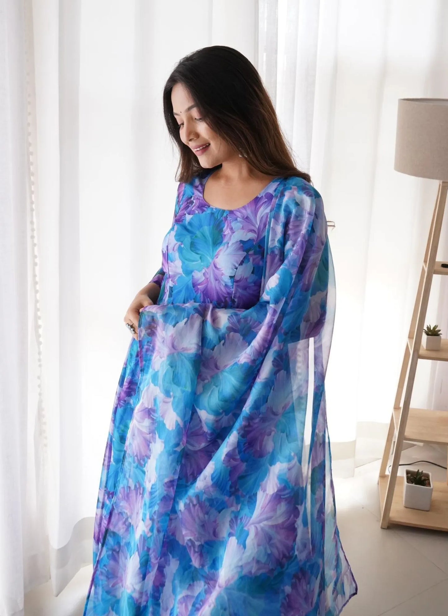 Daisy Printed Anarkali Gown Purple