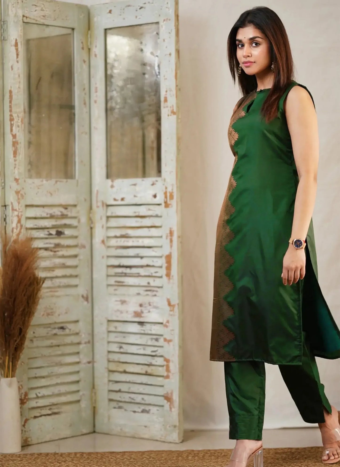 Prism Silk Kurta Set Green