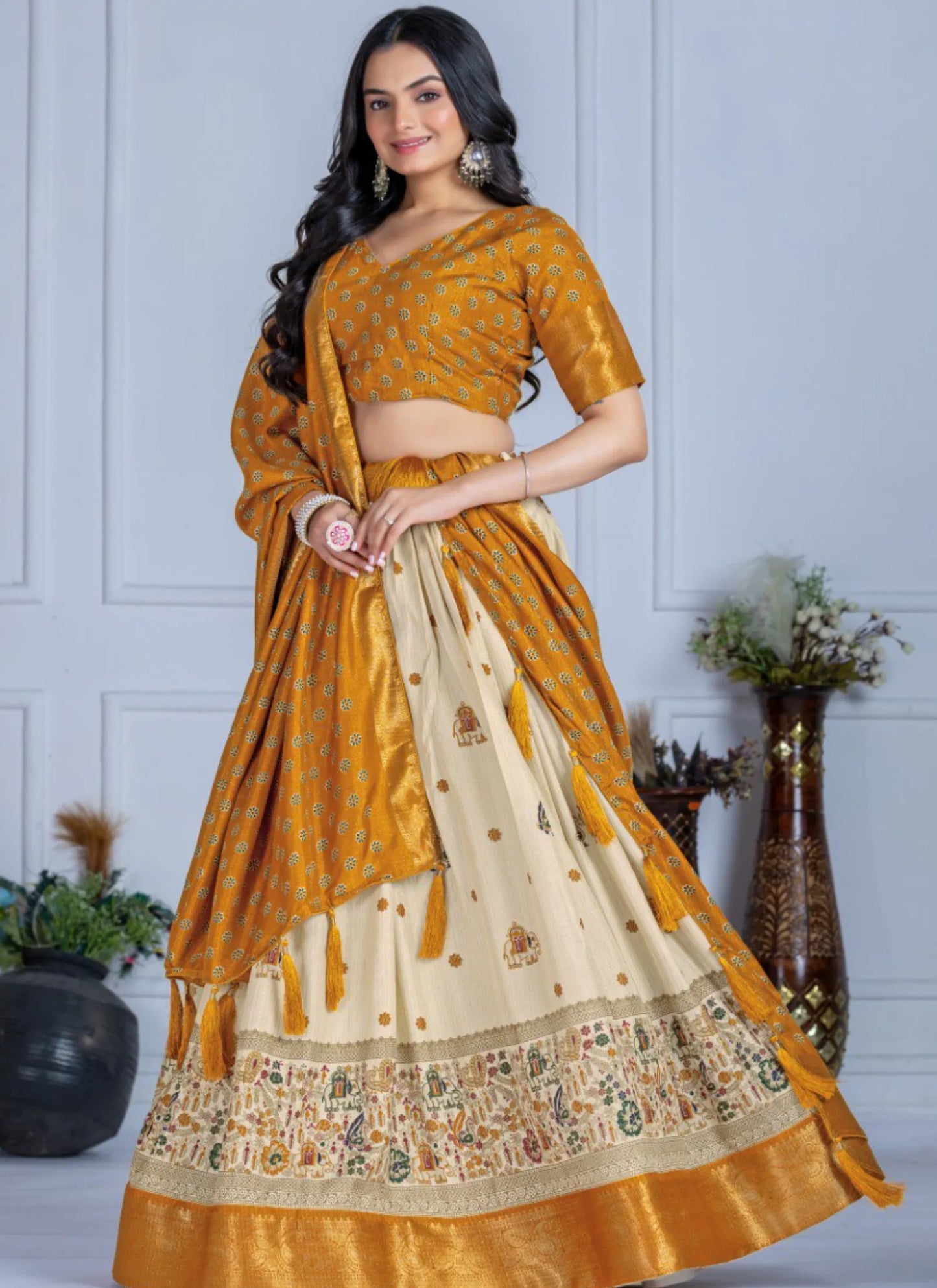 Yellow Heavy Lichi Fabric Lehenga Choli