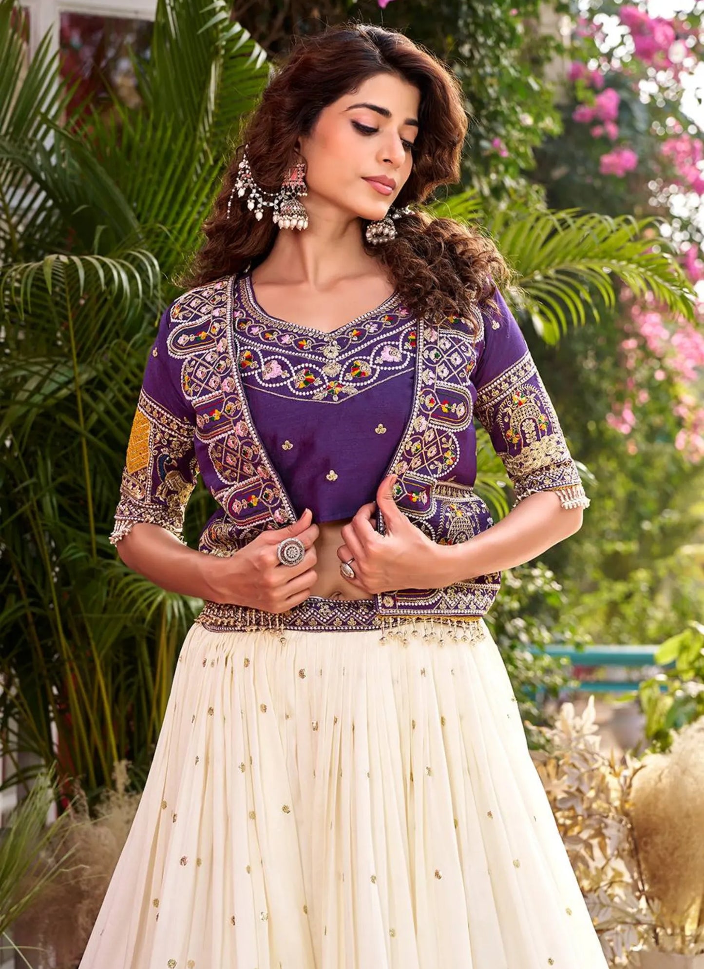 Purple Pure Vichitra Silk Embroidery Lehenga Choli