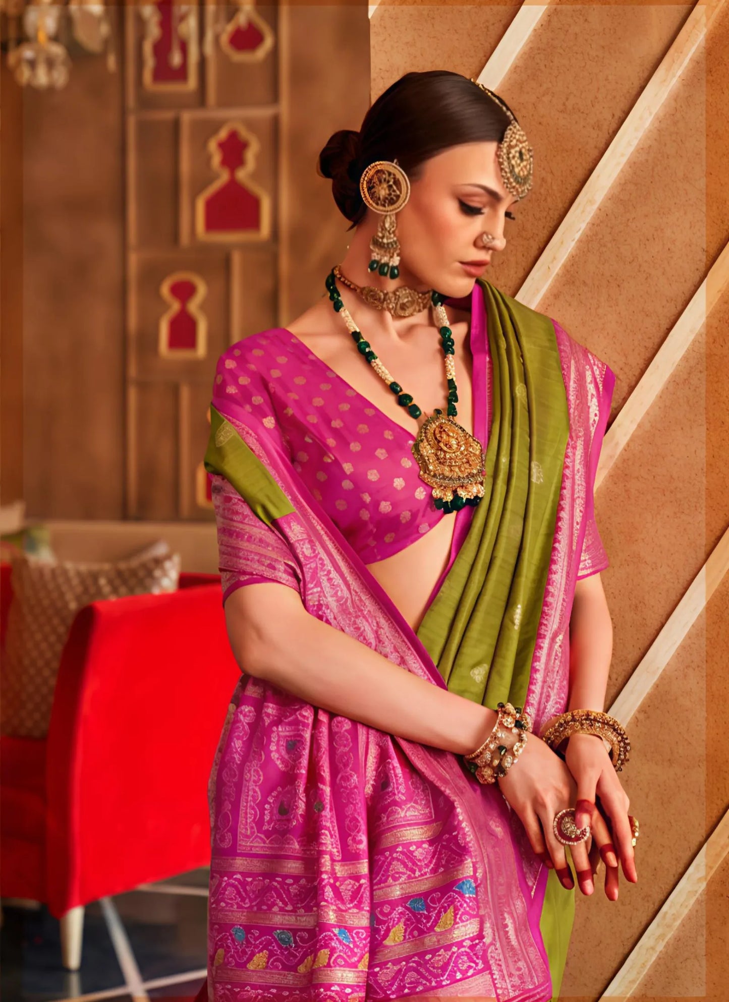 Banarasi Silk Saree Mehndi