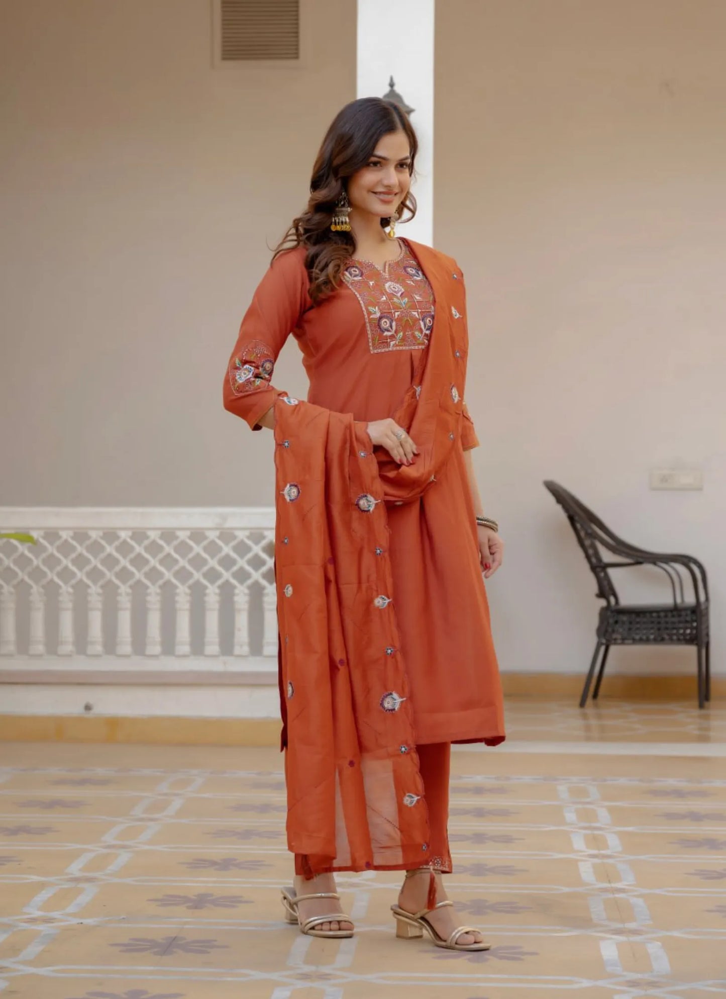 Orange Pure Viscose Designer Kurta Set