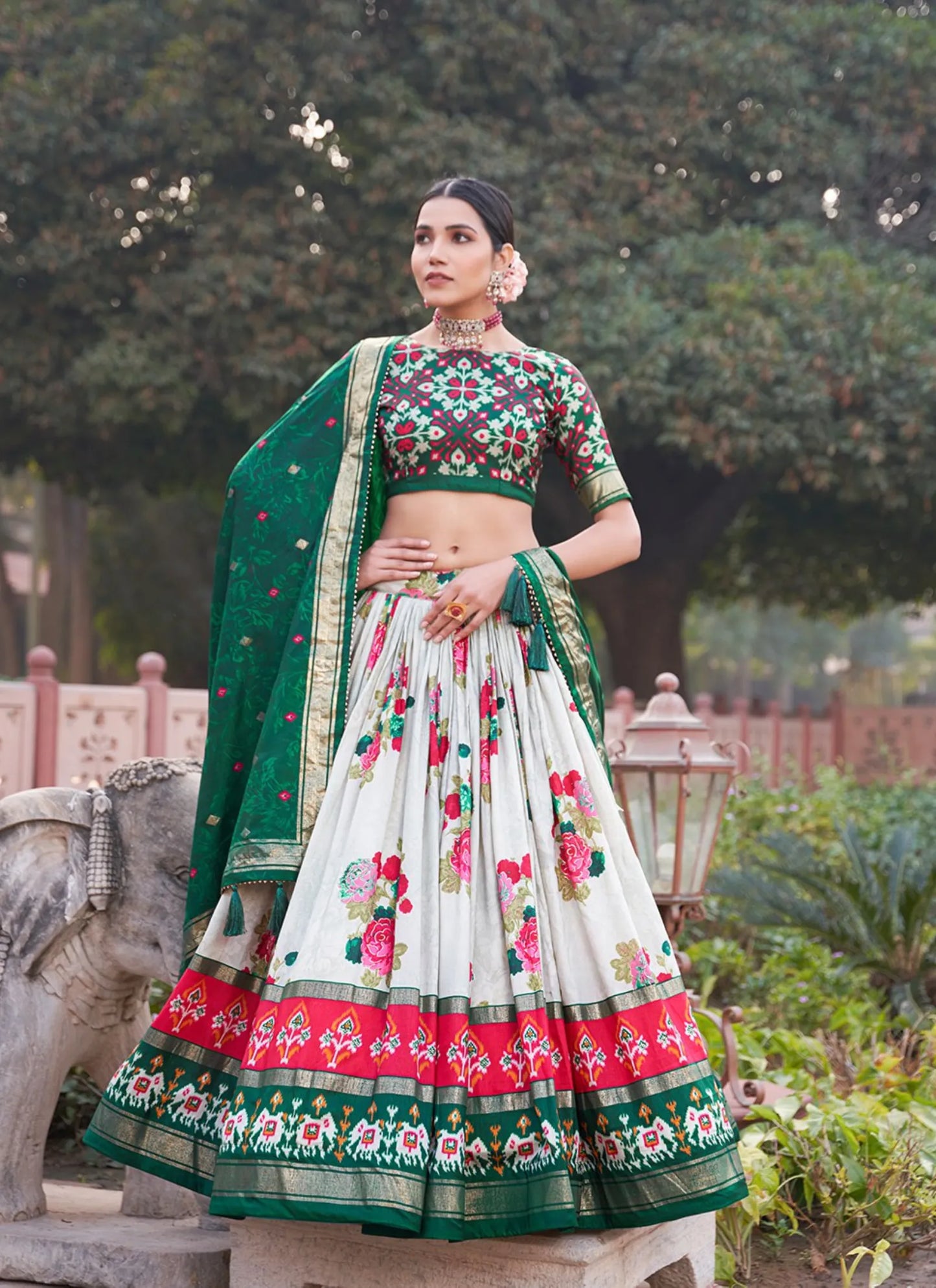 Green Floral Print Lehenga Choli