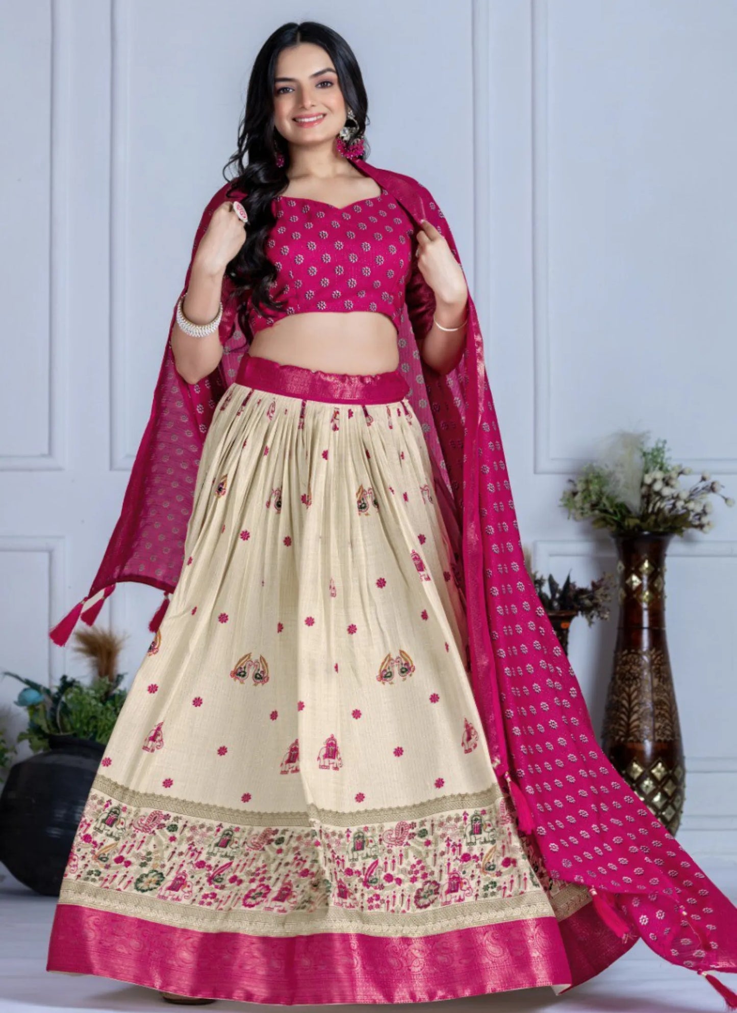 Pink Heavy Lichi Fabric Lehenga Choli