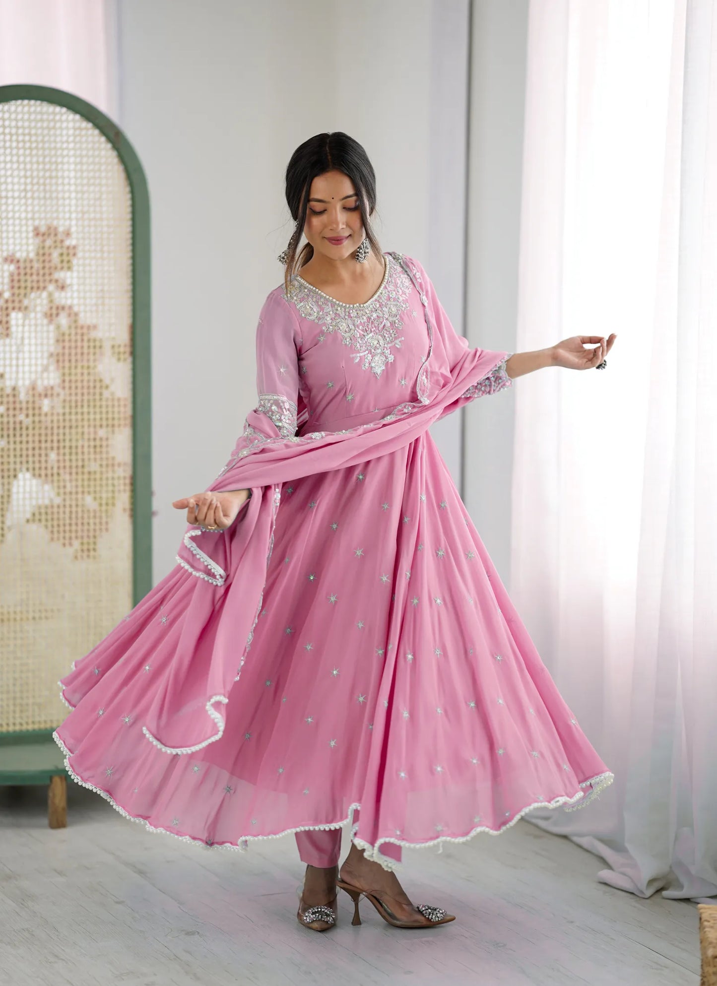Pink Rembo Sequence Designer Anarkali Suit