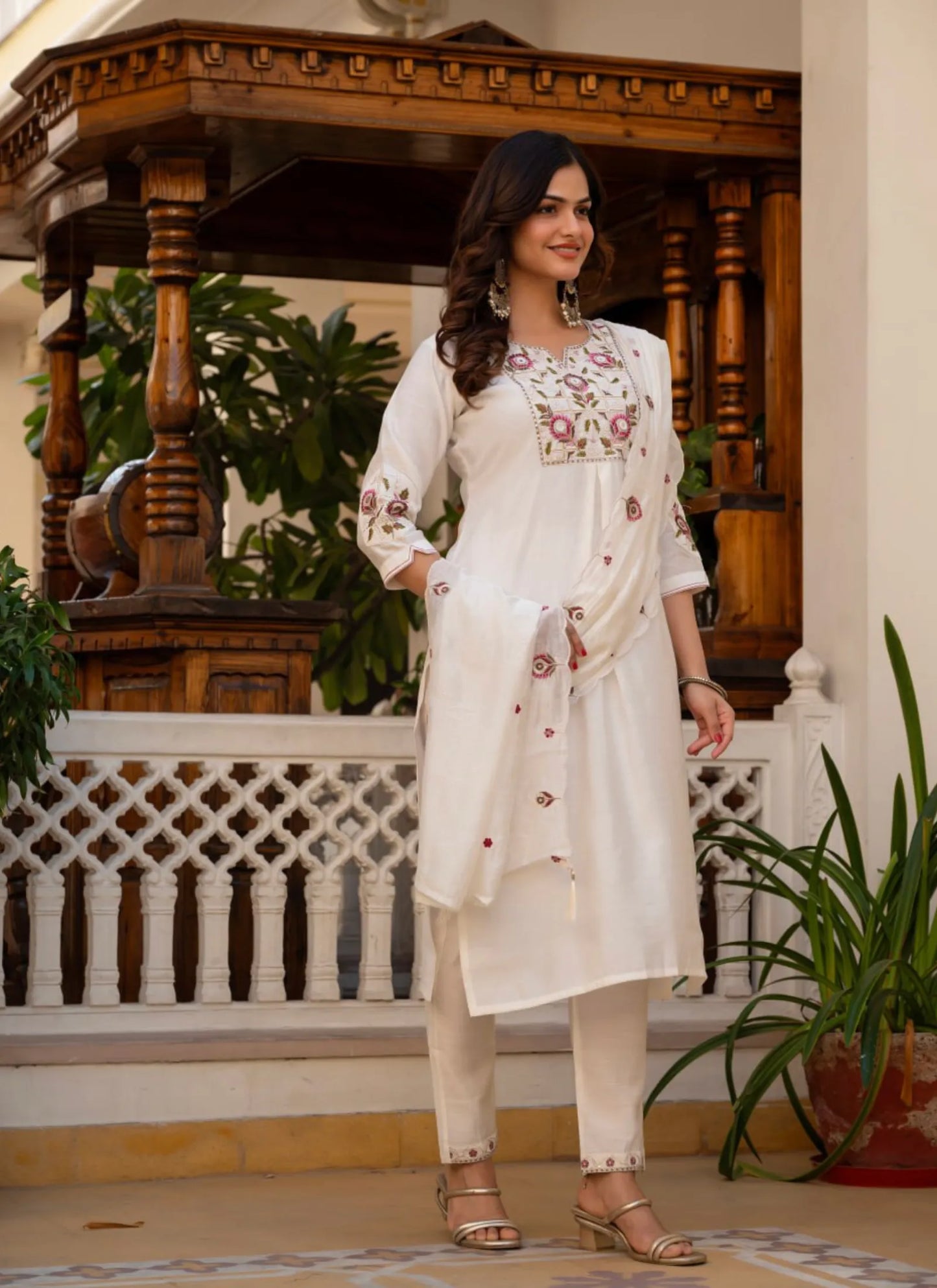 White Pure Viscose Designer Kurta Set
