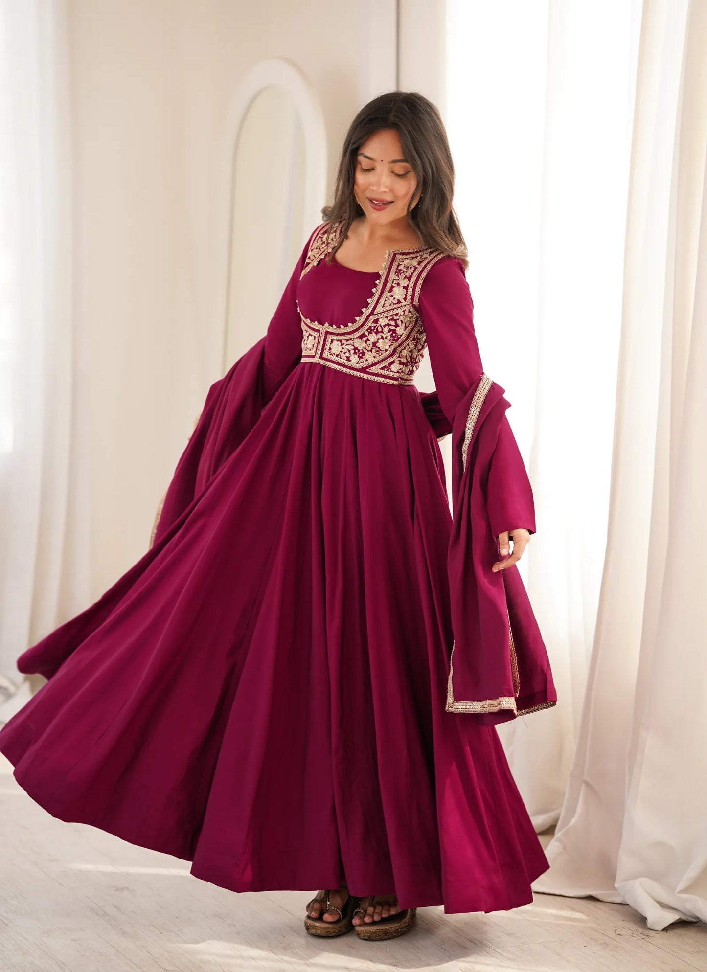 Dark Ranipink Heavy Pure Romansilk Anarkali Suit