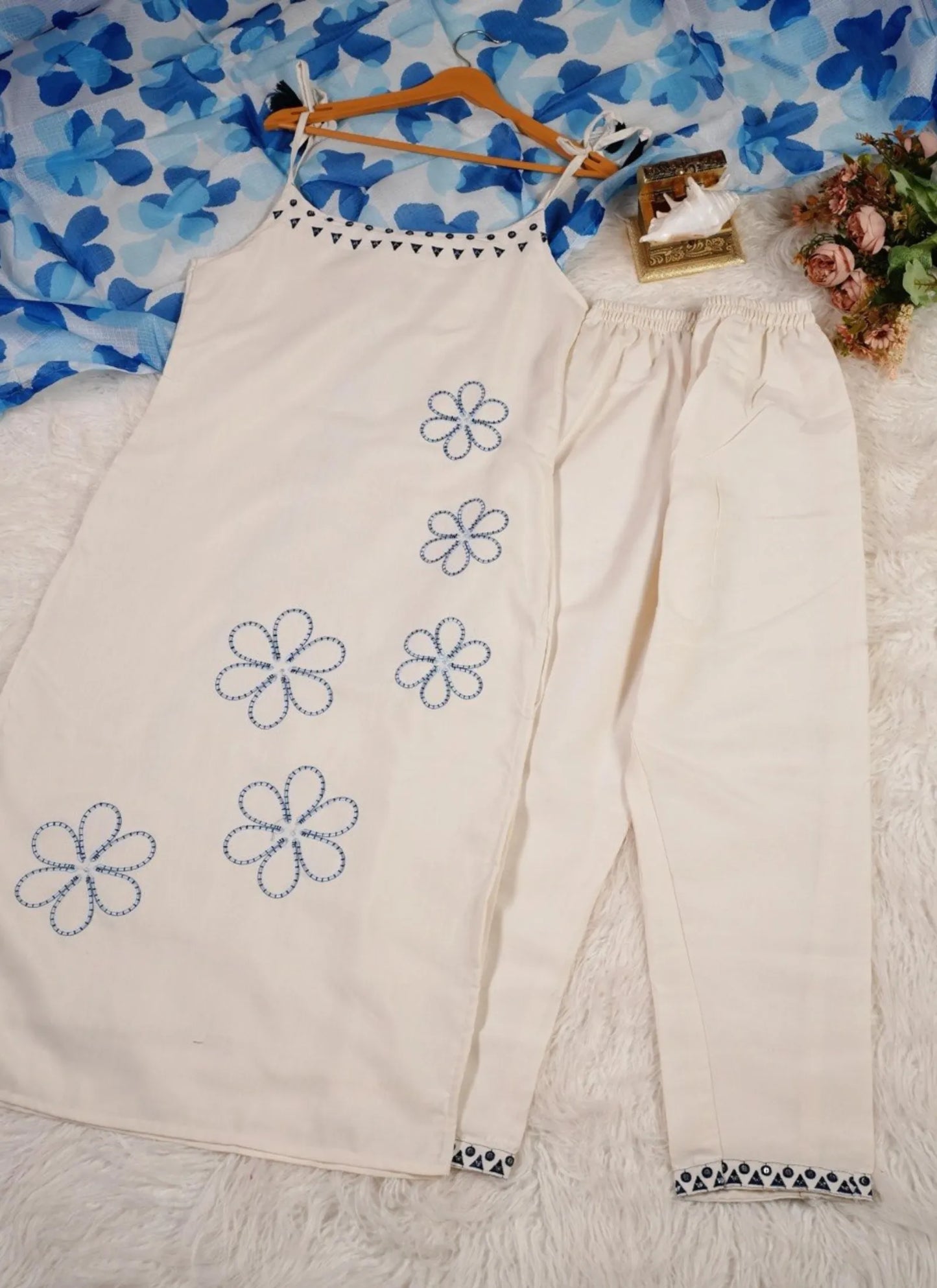 Blue Rayon Slub beautiful Suit Set