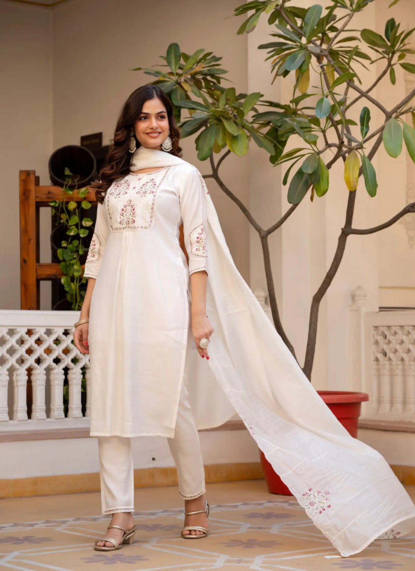 White Pure Viscose Designer Kurti Set