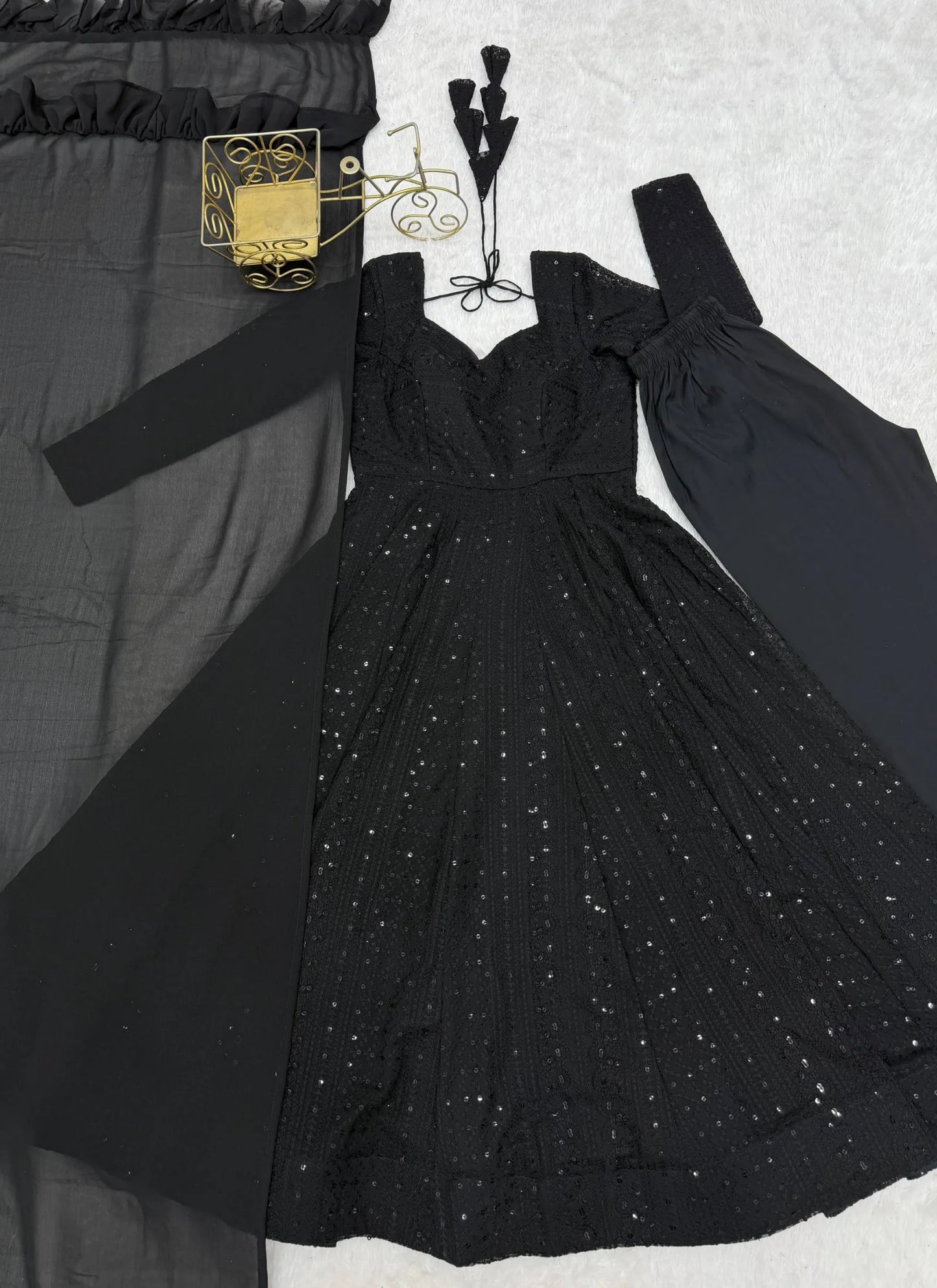 Black Lucknowi Sequence & Thread Work Anarkali Suit