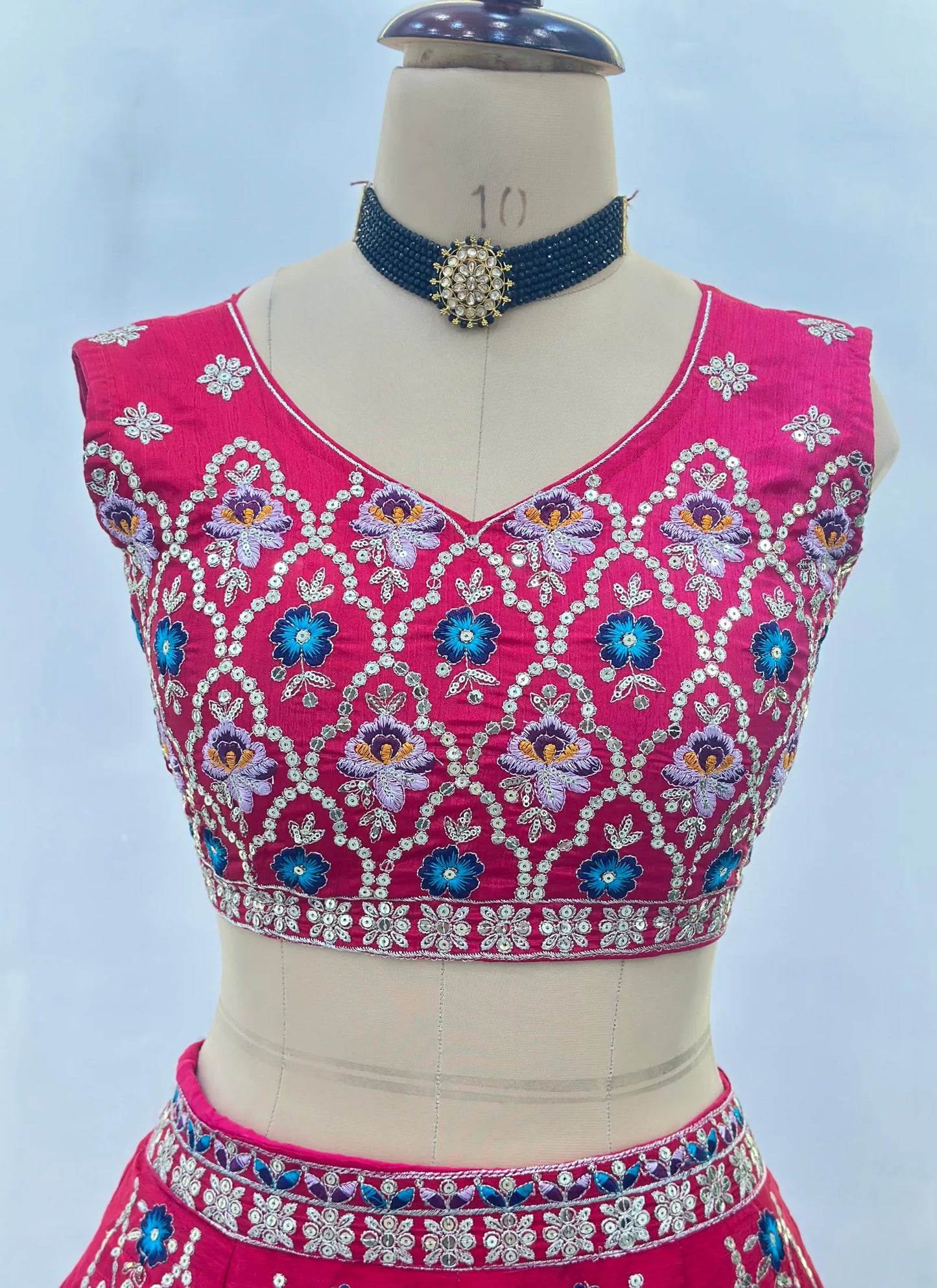 Pink Embroidery Chinon Silk Lehenga Choli