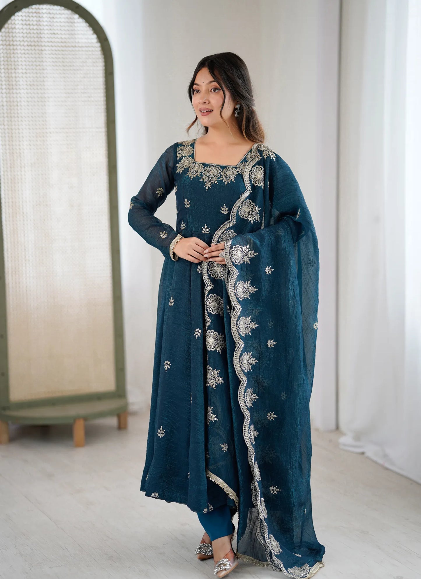 Blue Designer Embroidered Anarkali Suit