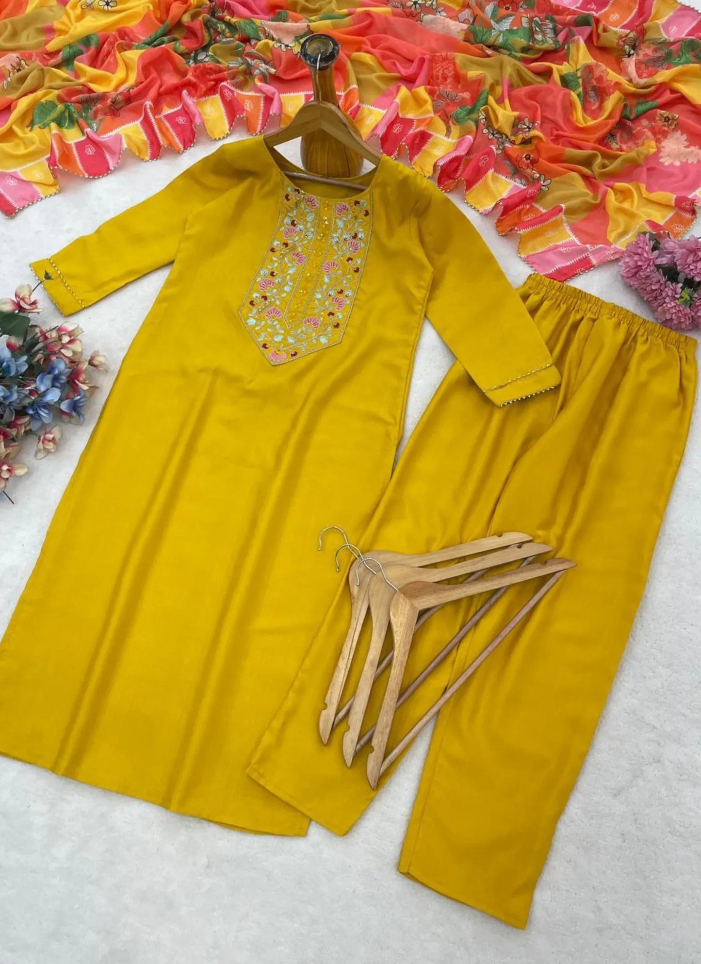 Yellow Vertican Silk Kurta Set