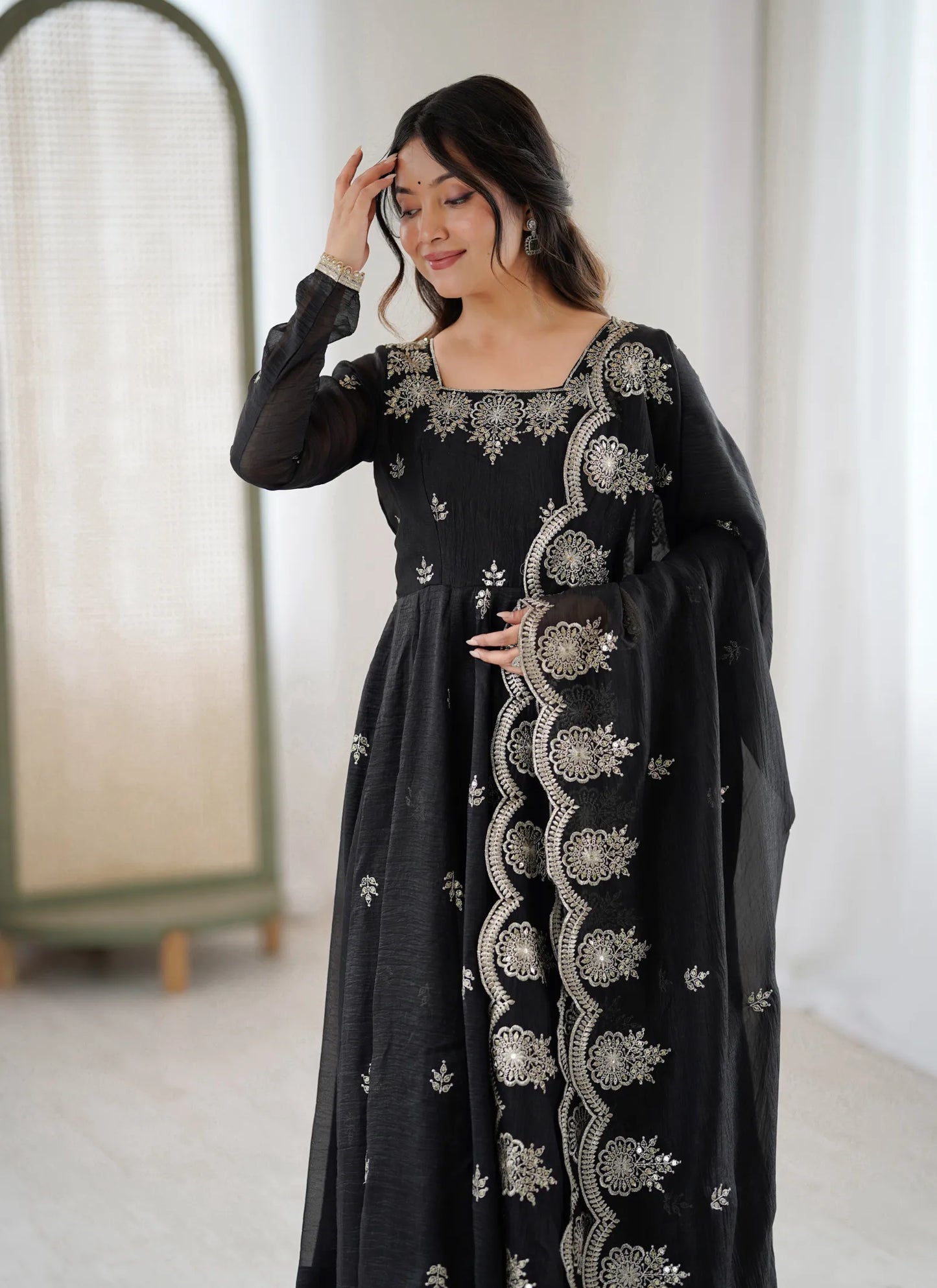 Black Designer Embroidered Anarkali Suit