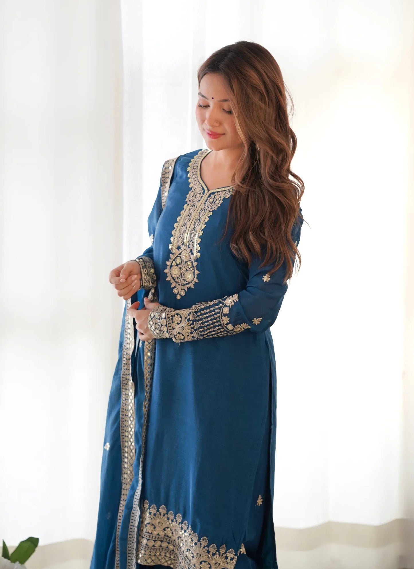 Peacock Pure Chinon Silk Kurta Set