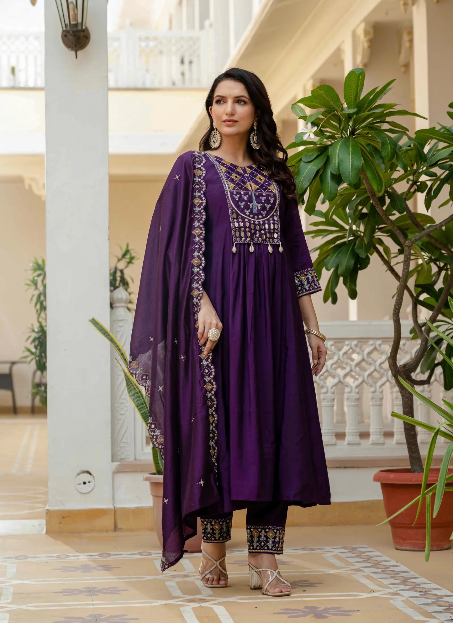 Beautiful Roman Silk Anarkali Kurti Purple