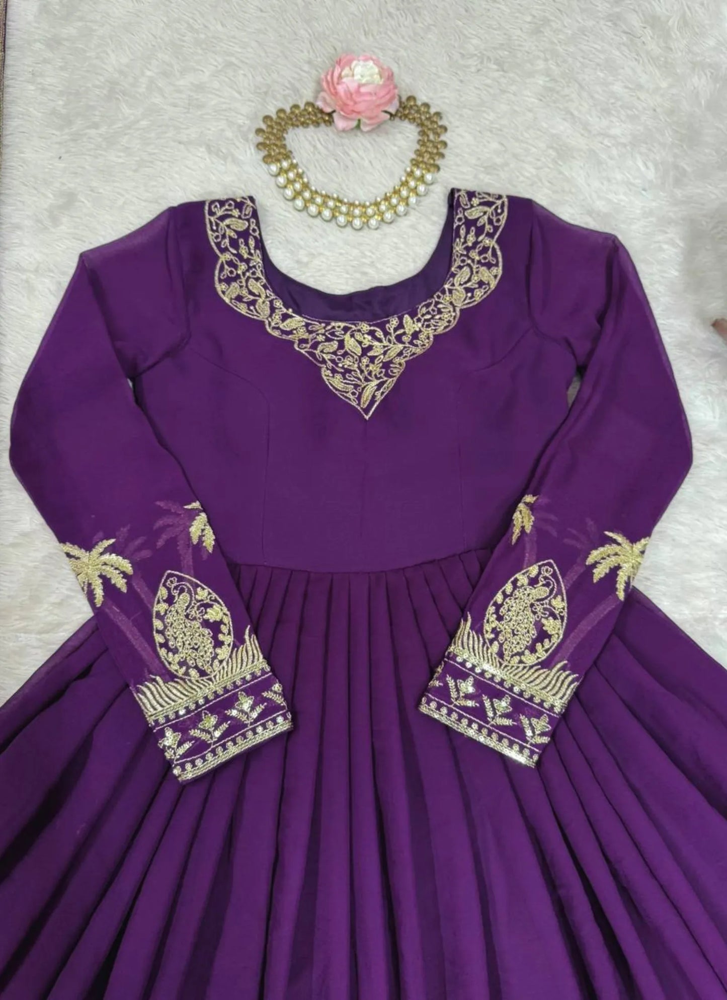 Purple Faux Georgette Thread Work Anarkali Suit