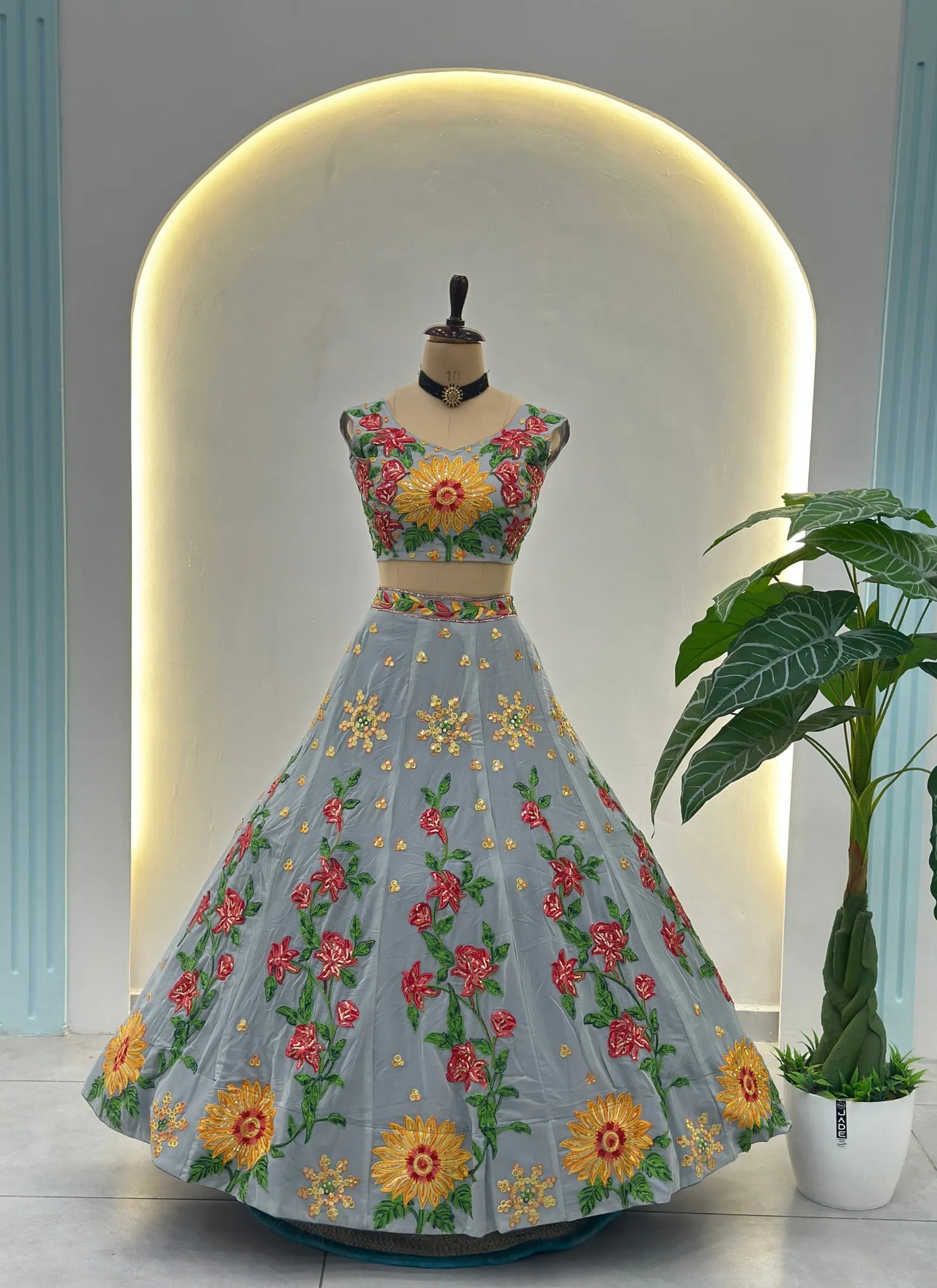 Floral Embroidery Faux Georgette Lehenga Choli