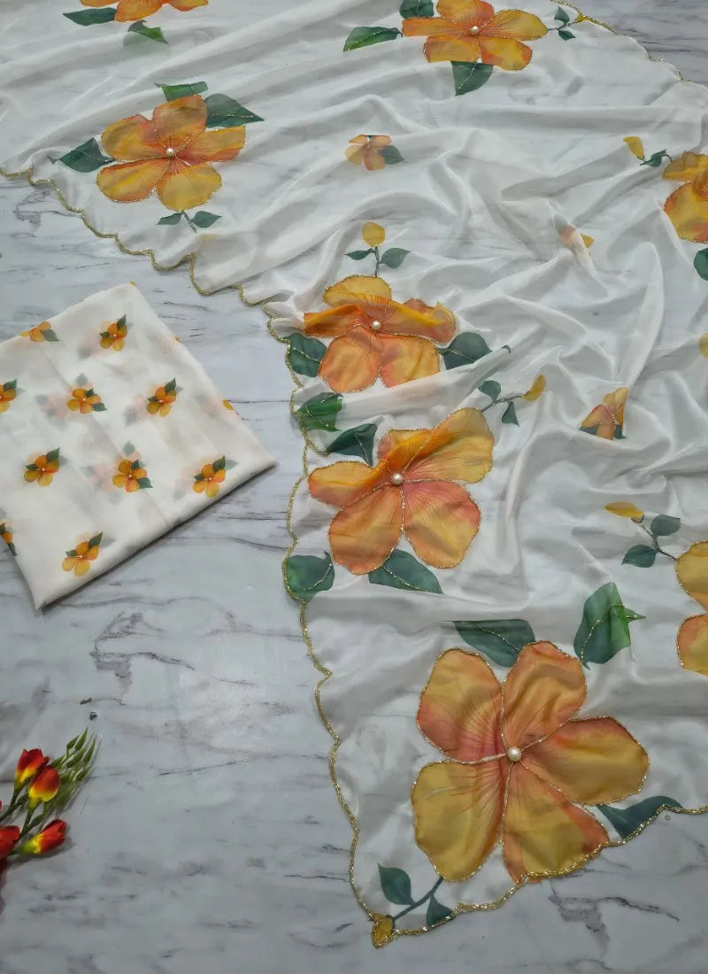 Premium Taby Silk Floral Print Saree