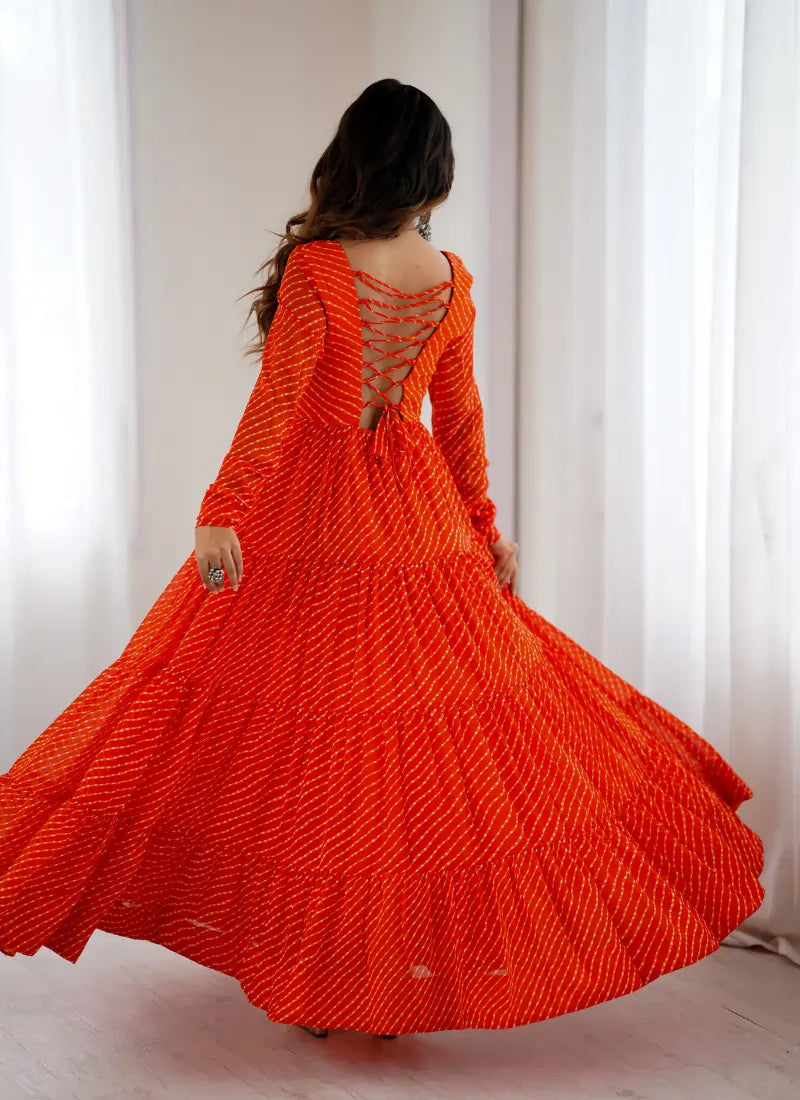 HEAVY PURE SOFT FOX GEORGETTE LAHERIYA PRINT ANARKALI