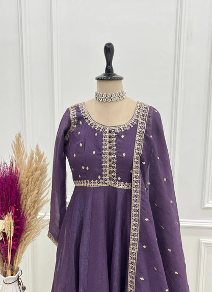Pure Crunchy Silk Fabric Anarkali Suit Purple