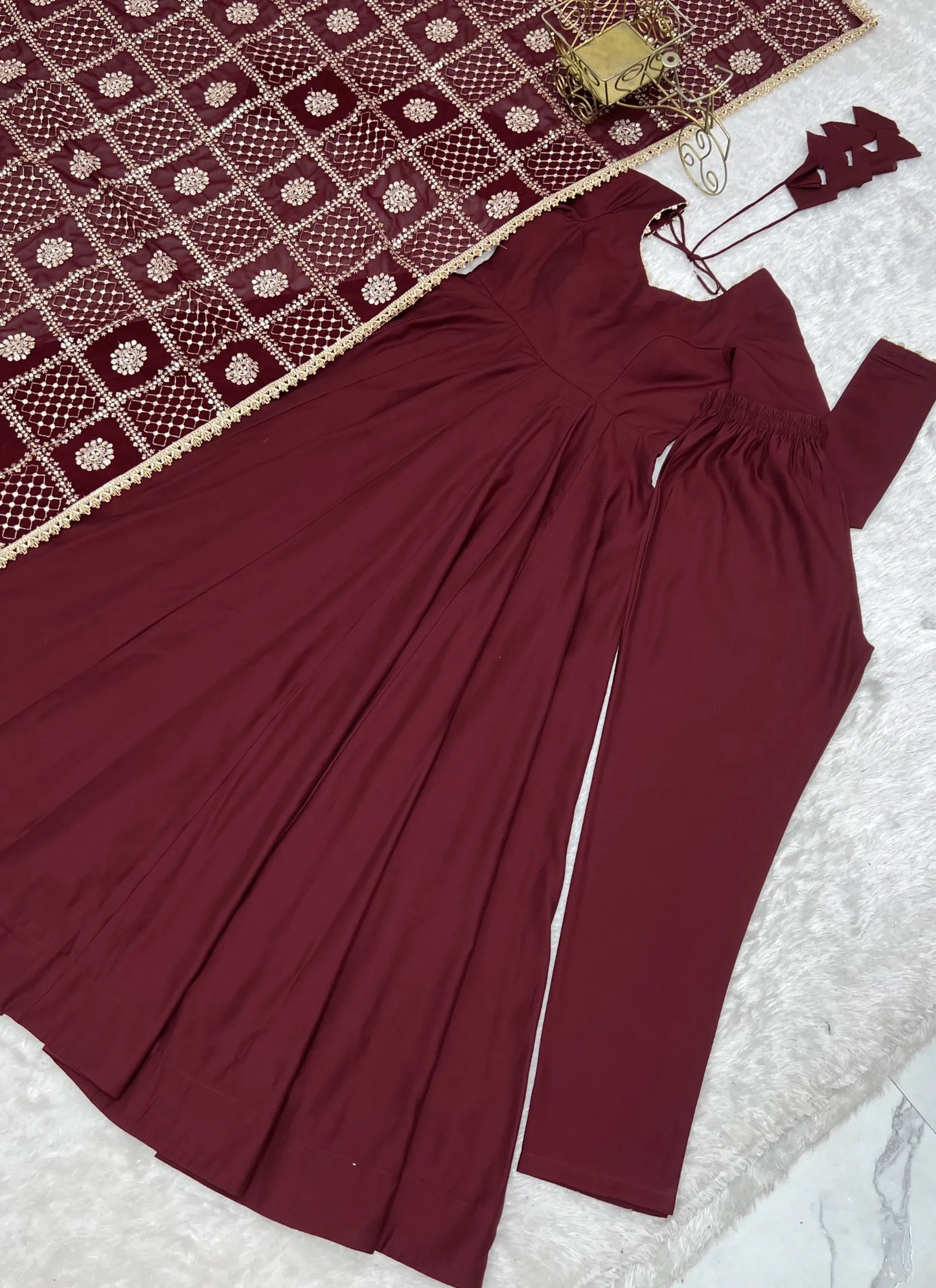 Maroon Heavy Roman Silk Anarkali Suit