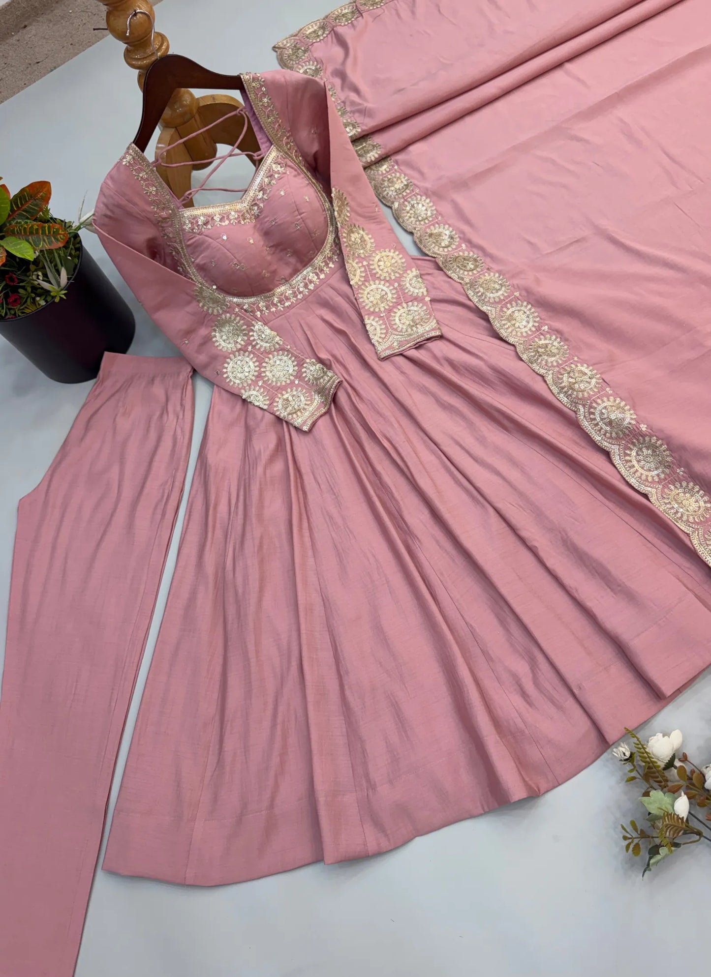 Pink Roman Silk Designer Anarkali Suit