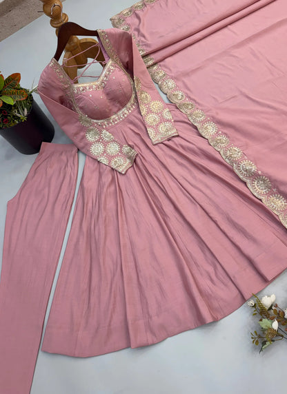 Pink Roman Silk Designer Anarkali Suit