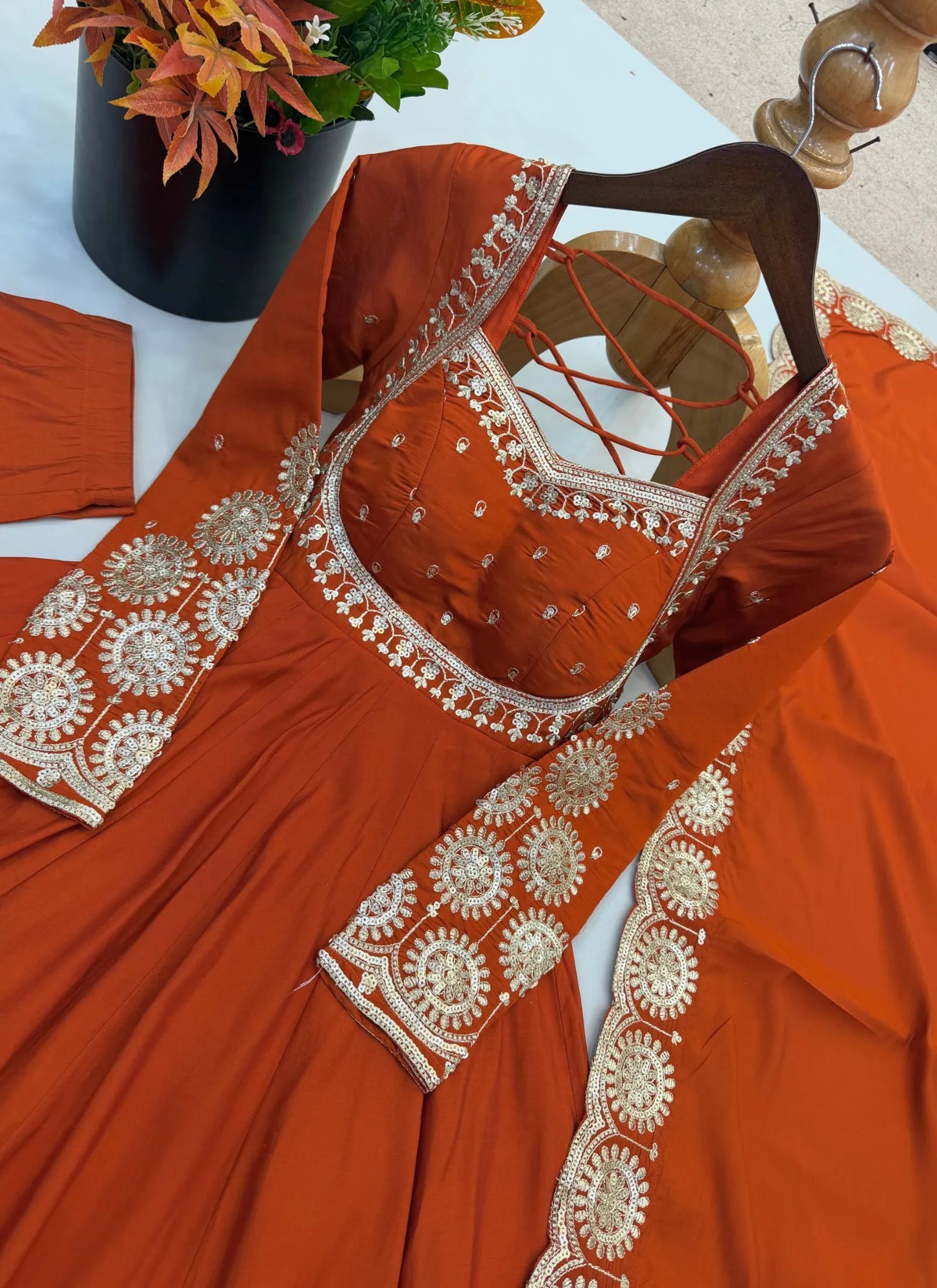Orange Roman Silk Designer Anarkali Suit