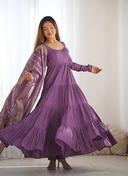 Heavy Pure Romansilk Anarkali Mauve