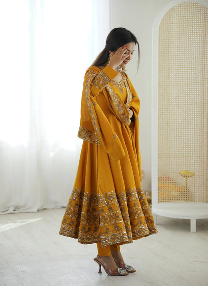 Yellow Embroidered Sequence Anarkali Suit