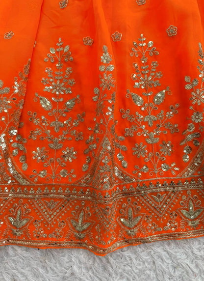 Orange Georgette Thread Work Anarkali Suit
