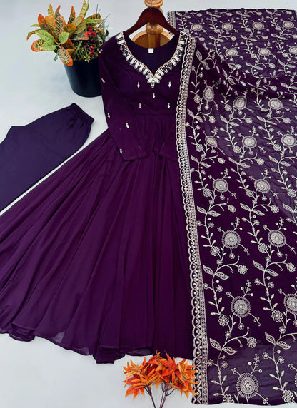 Wine Elegant Embroidered Anarkali Suit