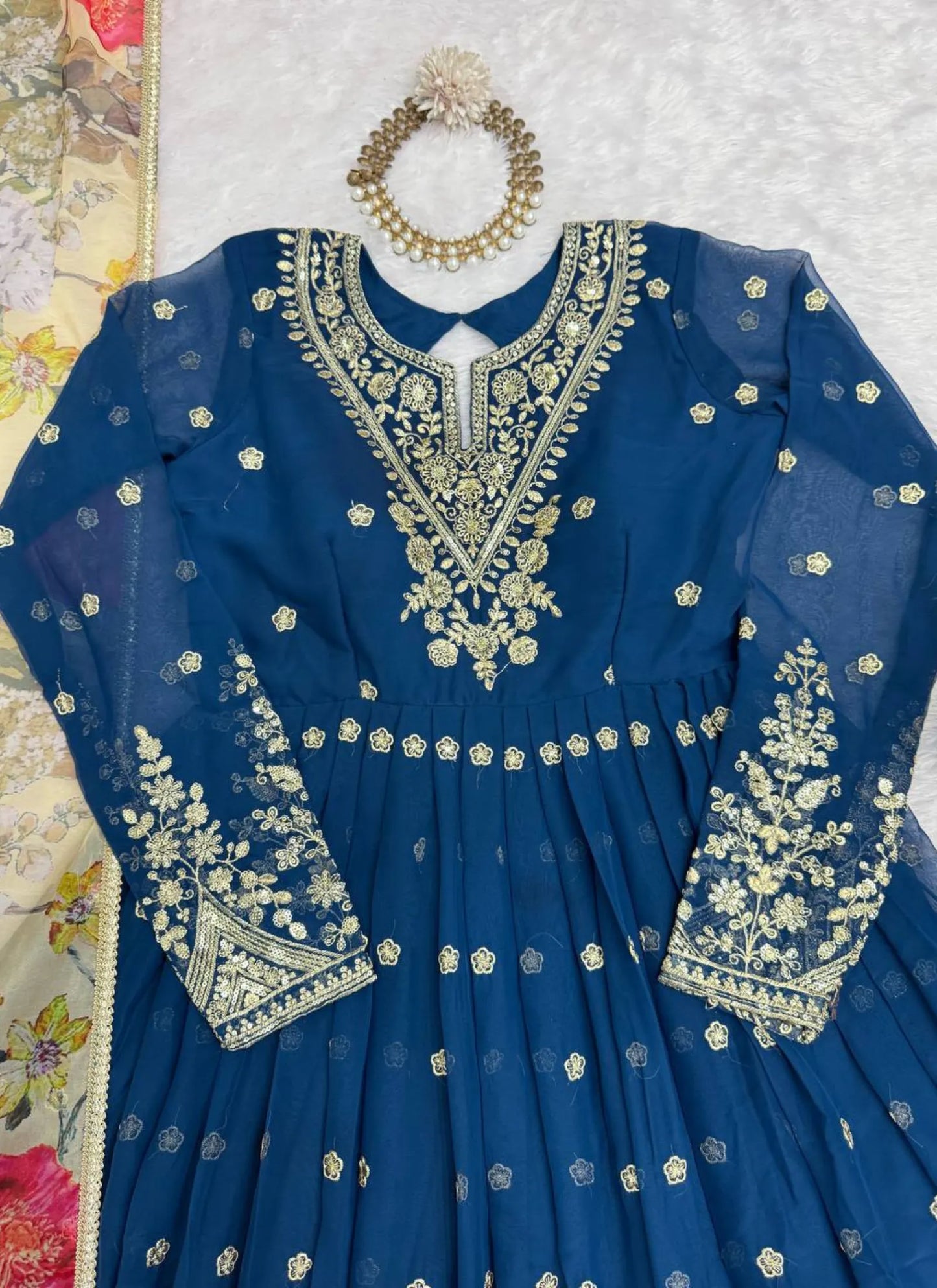 Blue Georgette Thread Work Anarkali Suit