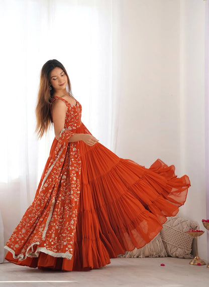 Pure Soft Georgette Anarkali Rust